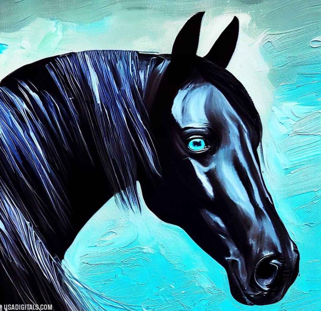 Painting of horse with blue eyes 