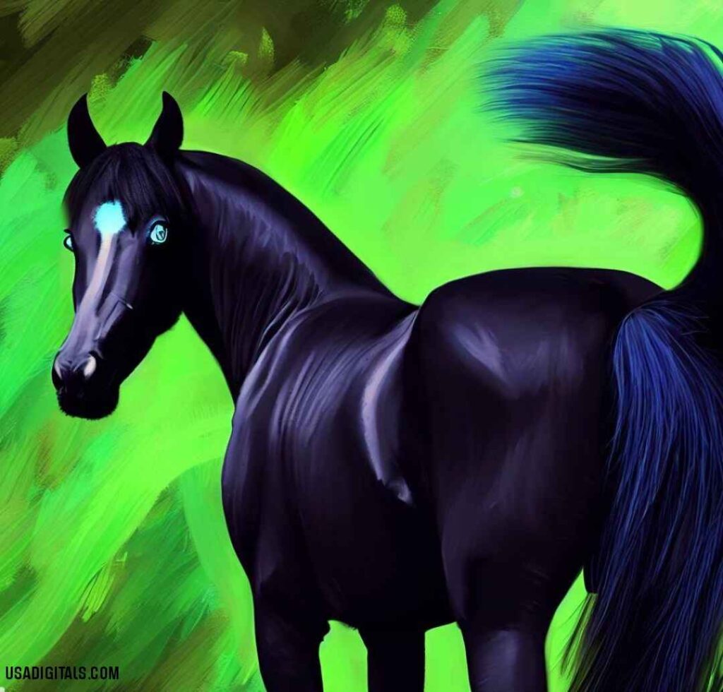 Painting of horse with blue eyes 