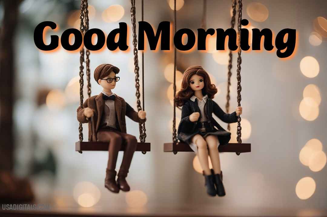 Dolls couple on swing good morning